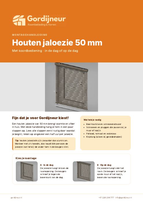 Montagehandleiding Houten jaloezie 50 mm